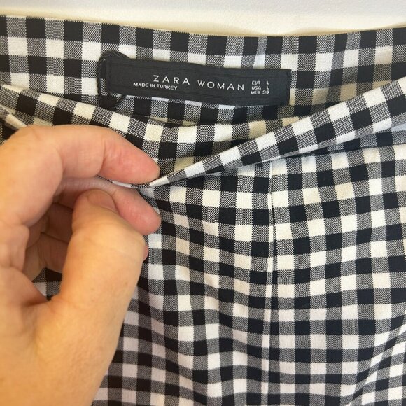 Zara Woman Black White Gingham Floral Shorts Hot Pants Embroidery Sz L High Rise - Picture 6 of 8
